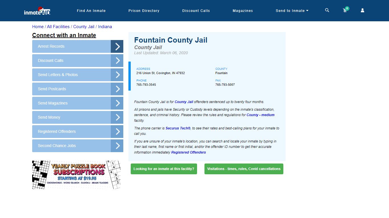 Fountain County Jail - Inmate Locator - Covington, IN