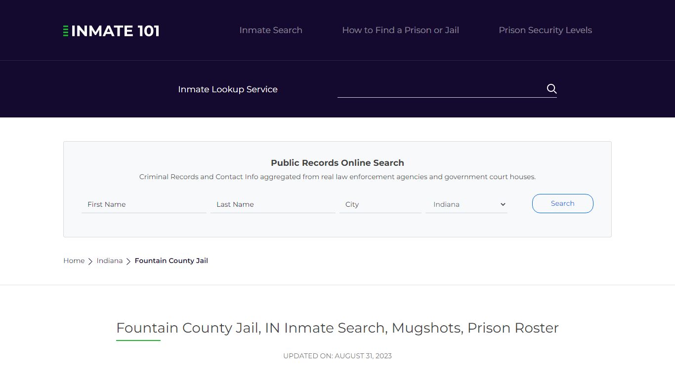 Fountain County Jail, IN Inmate Search, Mugshots, Prison Roster